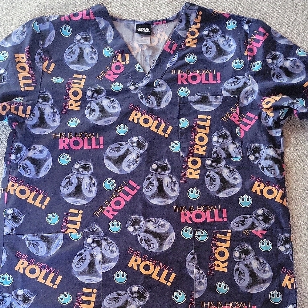 Star Wars Unisex Uniform Colorful Graphic Print Scrub Top Size M - Picture 4 of 8